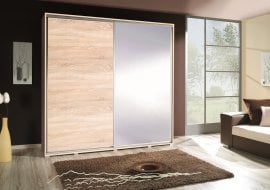 Garderobna omara z drsnimi vrati z ogledalom Penelopa 205 cm - hrast sonoma