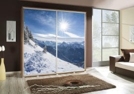 Garderobna omara z drsnimi vrati z grafiko Zima 2 Penelopa 205 cm - hrast riviera