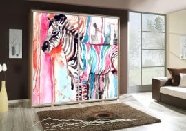 Garderobna omara z drsnimi vrati z grafiko Zebra a Penelopa 205 cm - hrast riviera