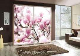 Garderobna omara z drsnimi vrati z grafiko Češnja 2 Penelopa 205 cm - hrast riviera