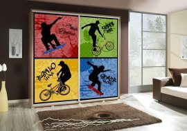 Garderobna omara z drsnimi vrati z grafiko Skate 1 Penelopa 205 cm - hrast riviera