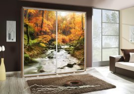 Garderobna omara z drsnimi vrati z grafiko Potok Penelopa 205 cm - hrast riviera