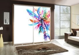 Garderobna omara z drsnimi vrati z grafiko Palma 1a Penelopa 205 cm - hrast riviera