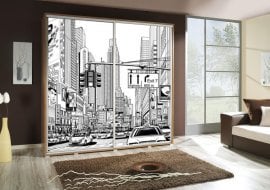 Garderobna omara z drsnimi vrati z grafiko Mesto Penelopa 205 cm - hrast riviera