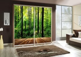 Garderobna omara z drsnimi vrati z grafiko Gosd Penelopa 205 cm - hrast riviera