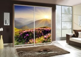 Garderobna omara z drsnimi vrati z grafiko Gore 3 Penelopa 205 cm - hrast riviera