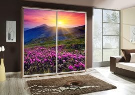 Garderobna omara z drsnimi vrati z grafiko Gore 2 Penelopa 205 cm - hrast riviera