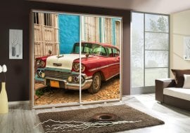 Garderobna omara z drsnimi vrati z grafiko Avto 3 Penelopa 205 cm - hrast riviera