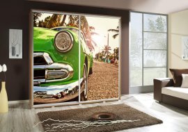 Garderobna omara z drsnimi vrati z grafiko Avto 2 Penelopa 205 cm - hrast riviera