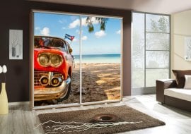 Garderobna omara z drsnimi vrati z grafiko Avto 1a Penelopa 205 cm - hrast riviera