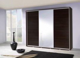 Garderobna omara z drsnimi vrati z ogledalom Penelopa 255 cm - kostanj wenge