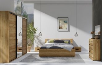 Maridex - Garderobna omara z drsnimi vrati z ogledalom Penelopa 255 cm - hrast riviera