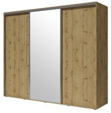 Garderobna omara z drsnimi vrati z ogledalom Silver - hrast artisan