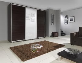 Garderobna omara z drsnimi vrati z ogledalom Silver - kostanj wenge
