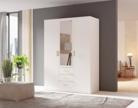 Garderobna omara z ogledalom 3D - bela