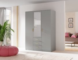 Garderobna omara z ogledalom 3D - siva