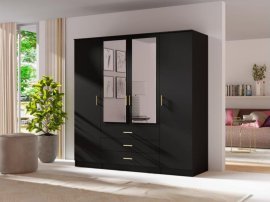 Garderobna omara z ogledalom 4D - črna