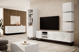 Dnevna soba in spalnica s kovinskim okvirjem Asha - bela sijaj