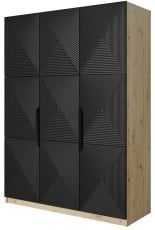 Garderobna omara na čoklu Asha 150 3D - črna/hrast artisan