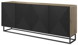 Komoda s kovinskim okvirjem Asha 200 4D - črna/hrast artisan