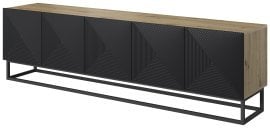 TV komoda s kovinskim okvirjem Asha 200 5D - črna/hrast artisan