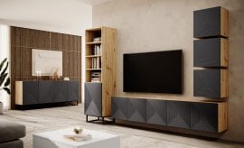 Stenska dnevna soba in spalnica Asha - črna/hrast artisan