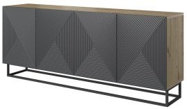 Komoda s kovinskim okvirjem Asha 200 4D - river stone/hrast artisan