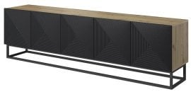 TV komoda s kovinskim okvirjem Asha 200 5D - river stone/hrast artisan