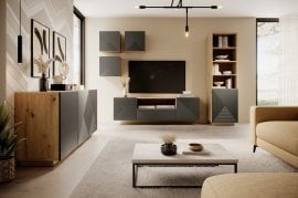 Stenska dnevna soba in spalnica Asha - river stone/hrast artisan