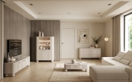 Dnevna soba in spalnica Vesper - kašmir, na okroglih nogah, črne ročaji