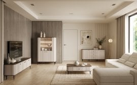 Dnevna soba in spalnica Vesper - kašmir/oreh, na črnih nogah