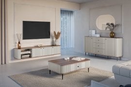 Stenska dnevna soba in spalnica Vesper - kašmir/oreh, črne ročaji