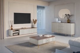 Stenska dnevna soba in spalnica Vesper - kašmir/oreh, zlate ročaji