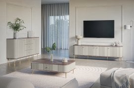 Dnevna soba in spalnica Vesper - kašmir/oreh, na zlatih nogah