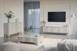 Bogart - Komoda Vesper 160 2D3SZ - kašmir/oreh, na okroglih nogah, črne ročaji