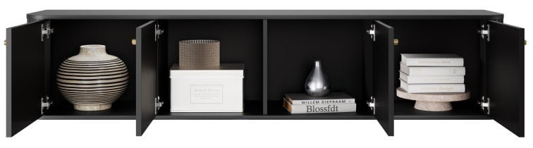 Bogart - Stenska TV komoda Vesper 187 4D - črna, zlate ročaji