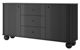 Komoda Vesper 160 2D3SZ - črna, na okroglih nogah, črne ročaji