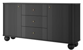 Komoda Vesper 160 2D3SZ - črna, na okroglih nogah, zlate ročaji