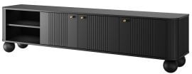 TV komoda Vesper 187 3D - črna, na okroglih nogah, zlate ročaji