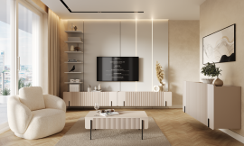 Stenska dnevna soba in spalnica Malmi - kašmir, črni dekor