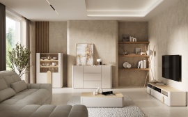 Dnevna soba in spalnica Amilio - kašmir/hrast naoljeni/ročaji svetli hrast