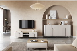 Dnevna soba in spalnica Amilio z nogicami - kašmir/hrast naoljeni/ročaji kašmir