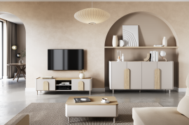 Dnevna soba in spalnica Amilio z nogicami - kašmir/hrast naoljeni/ročaji svetli hrast