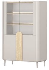 Vitrina Amilio 100 2D z nogicami - kašmir/hrast naoljeni/ročaji svetli hrast