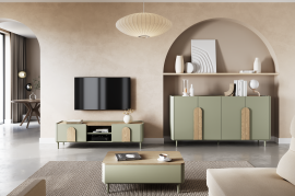 Dnevna soba in spalnica Amilio z nogicami - evkaliptus/baltski dune hrast/ročaji naravni hrast