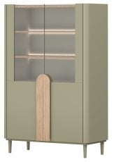 Vitrina Amilio 100 2D z nogicami - evkaliptus/baltski dune hrast/ročaji naravni hrast