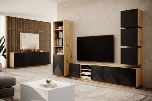 Bogart - TV komoda na čoklu s policami Asha 200 5D - črna/hrast artisan
