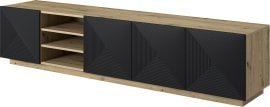 TV komoda na čoklu s policami Asha 200 5D - črna/hrast artisan