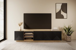 Bogart - TV komoda na čoklu s policami Asha 200 5D - črna/hrast artisan