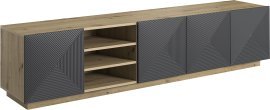 TV komoda na čoklu s policami Asha 200 5D - river stone/hrast artisan